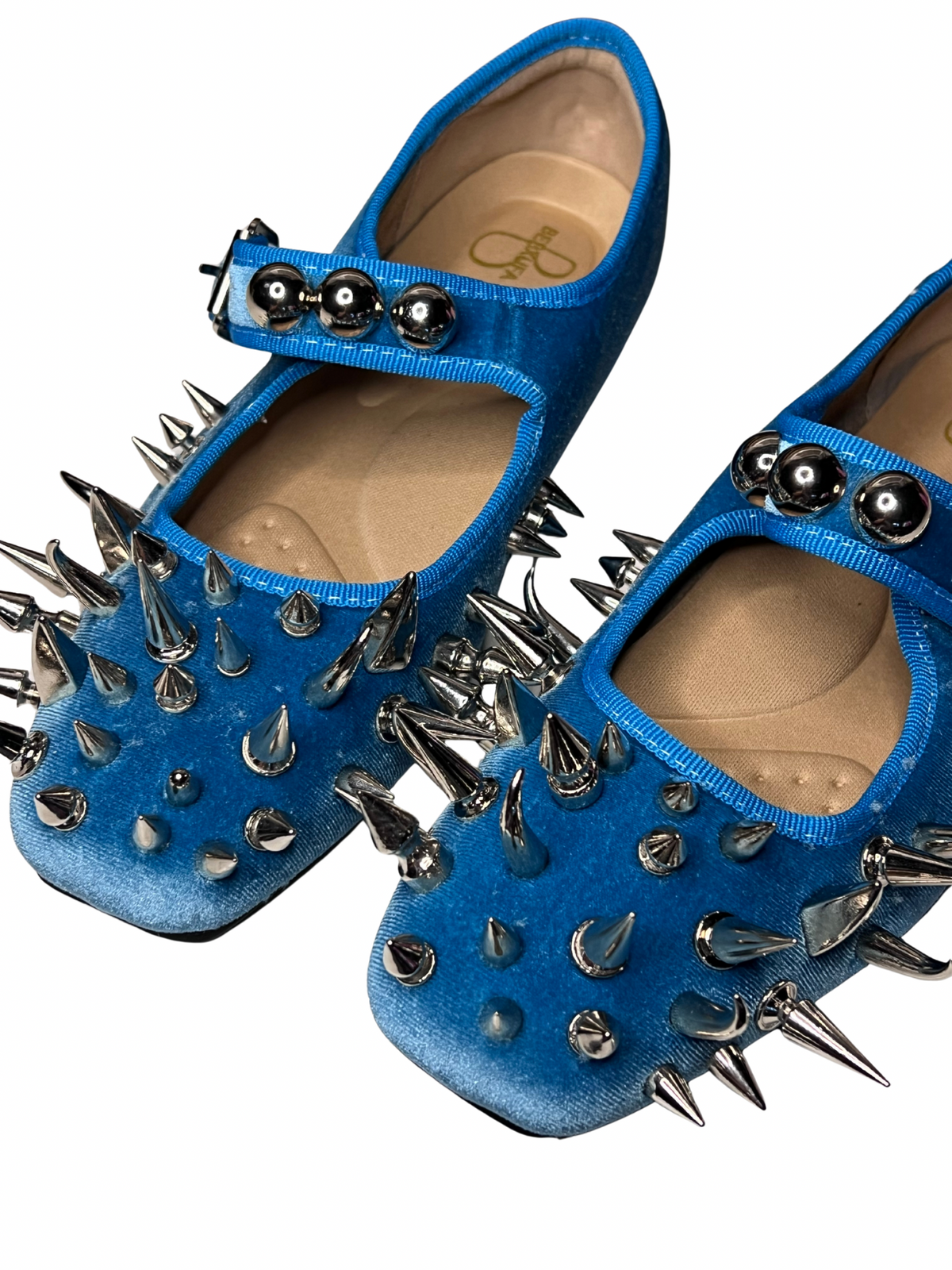 Blue spiked ballet flats