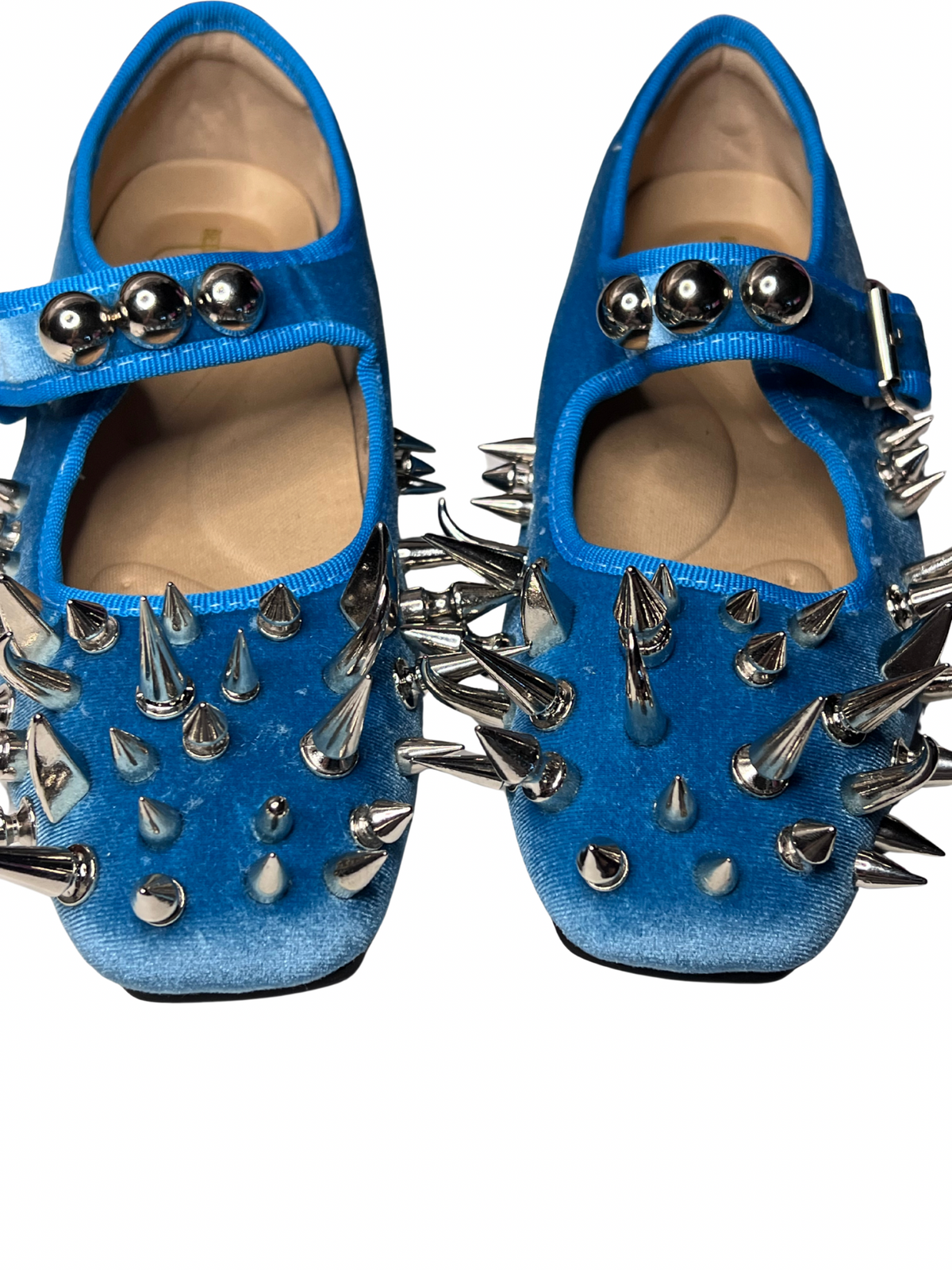 Blue spiked ballet flats
